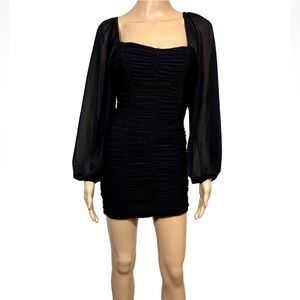 PRINCESS POLLY Black Puff Sleeve Mini Dress Bodycon Club Size 2 Corbett